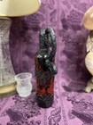 Decorative Wine Bottle Stained Glass Upcycled Hand Painted Black Red Handle