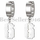 2pcs Men Women Stainless Steel Hallow Tag Dangle Hoop Huggie Biker Stud Earrings