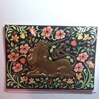  108-   1 Vtg Unused Greeting Card Shiny Golden Unicorn Surrounded By Flowers