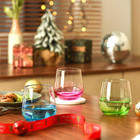 Stemless Wine Glasses Set Of 6 - Hand Blown Colored Short Wine Tumblers - 15 Oz 