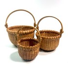 Set Of 3 Vintage Round Nantucket Small Nesting Baskets With Handles