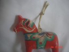 Nice   Vtg  Carved Wood Hand-painted Swedish Dala Horse Ornament 3  Orange