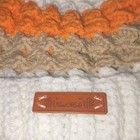 Hand Made Knit Baby Beanie Adjustable White Orange Beige Striped Pom-pom
