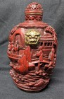 Large Rare 19th C Antique Chinese Carved Cinnabar Lacquer Snuff Bottle   Jarlet