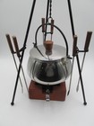 Vintage 18-8 Stainless Steel Fondue Pot Tripod Hanger Brick   Burner   6 Forks 