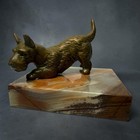 Art Deco Bronze Sculpture Of A Playful Terrier Dog On Onyx Base 1920-1930