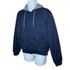 American Eagle Men s Reversible Hooded Bomber Jacket M Insulated Quilted Blue