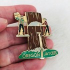 Vtg Oregon Jaycees Enamel Lapel Pin Loggers Cutting Down Tree