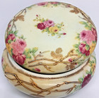 Vintage Nippon Floral And Gold Hand Painted Dresser Trinket Covered Dish 3 5 In