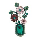 Large Vintage Crystal Rhinestone Flower Brooch Pin Green Vase Women s Gift