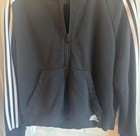 Adidas Women   s Black Full Zip Hooded Hoodie 3-stripes Pockets Logo Size M