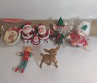 Lot Of 8 Vintage Christmas Ornaments  Japan  Hong Kong  Russ  Santa  Deer  Pixie