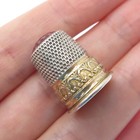 925 Sterling Silver 2-tone Antique Art Deco Real Carnelian Shield Sewing Thimble