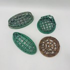 4 Vintage Metal Cage Flower Frogs Lot Industrial Decor Green Copper