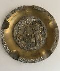 Vintage 1950   s Solid Brass Cigar Ashtray X 2  Very Heavy  Country Scenes 17cm