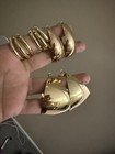 Lot 3 Big Gold Hoops Earrings Vintage Style Metal Chunky Statement Large 3 Pairs