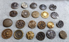 22 Vintage Antique Metal Picture Buttons Floral Patterns