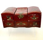 Vintage Red Lacquer Box W  Dragon   Phoenix  Mirror   Chinese Print Lining