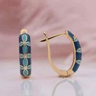 Exquisite Luxury Court Vintage Style Hoop Earrings Blue Enamel Flower Accents