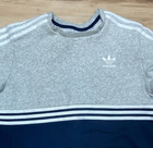 Adidas Sweatshirt Boys Xl 15 - 16 Gray Blue 3 Stripe Trefoil Crewneck Youth