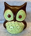 Vintage Ceramic Hand Painted Brown And Green Owl Light Up Eyes Lamp Euc See Pics