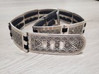 Vintage Western Style Silver Tone Panel Stretch Engraved Metal Motif Belt   B216