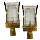 Pair Art Deco Vintage Brass   Glass Wall Sconce Antique Style Light Fixture