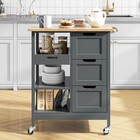 Gray Rolling Kitchen Cart With Wood Top  300lb Capacity  3 Shelves   Drawers