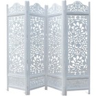Handcrafted Wood Room Divider Screen Folding Privacy Lotus Design Elegant Decor