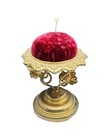 Antique Brass Ormolu Red Velvet Pin Cushion Stand