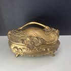 Antique French Brass-copper Art Nouveau Jewelry Casket - Fabric Lining 5 x3 