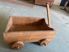 Vintage Wooden Pull Toy Wagon Cart With Handle And Wood Wheels