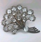 Vintage Signed Eisenberg Sterling Faceted Clear Glass crystal Floral Fur Clip
