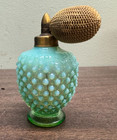 Perfume Bottle Uranium Glass Green Opalescent Hobnail 4 