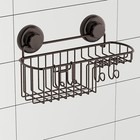 Vacuum Suction Shower Caddy With Soap Holder   Hooks - Bronze
