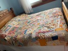 Antique Handmade Cotton Crazy Tied Quilt 78 X 65    Feed Sacks   Camp Blanket Back