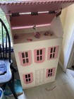Handmade Wooden Dollhouse Scalloped Pink Roof   Shutters  3 Levels  Vtg Style