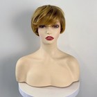 Women Blonde Short Straight Wigs Side Bangs Face Framing Synthetic Full Wig