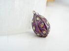 Antique 800 Silver Rhinestone Purple Enamel Russian Egg Charm Pendant