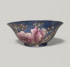 Vintage Chinoiserie Style Gold Hand-painted Blue Embossed Flower Porcelain Bowl