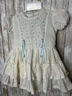 Vintage Girls Ivory Lace Ruffle Dress Puff Sleeve Size 2t