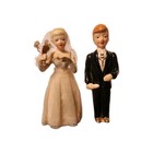 Vintage Bride And Groom Figurines Topper Porcelain Japan artmark 4 5   tall 1950s