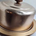 Vintage Aluminum Cake Dome Cover Server Plate Rose Gold Wood Knob Mcm Kitchen