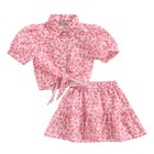 2pcs Toddler Kids Baby Girls Clothes Outfits Button Tops pink Leopard Skirt Set