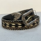 Vtg Sunset Trails Sterling Silver Buckle Horsehair   Leather Belt Sz 34 Usa