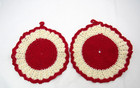 Vintage Crochet Handmade Christmas Pot Holders Trivet Hot Pad 6  Round Set Of 2
