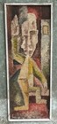 Vintage 1960s Abstract Cubist Figural Painting Mid Century Modern Wall Art Hobdy