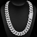 22mm Iced Out  Hip Hop Cuban Link Chain Necklace Bracelet White Gold Plated Cz