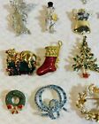 Vintage Lot Of 18 Christmas Pins Brooches Gold   Silver Toned Enamel Rhinestone 