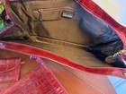 Vtg Hugari   s Genuine Eel Skin Red Leather 3pc Bag Clutch Wallet Korea Nwt